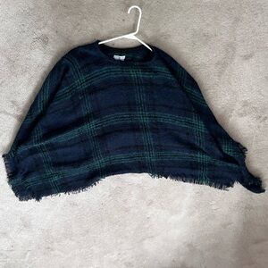 Plaid Fringe Sweater - Black and Green